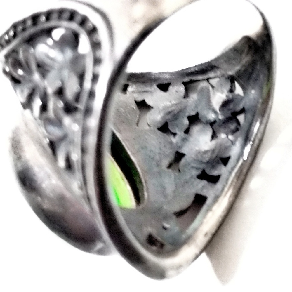 Antique Jade & Sterling Silver Filigree Ring- 6.5 - Picture 8 of 8